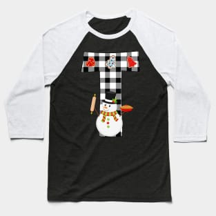 BW Buffalo Checks Pattern Monogram T | Snowman Baseball T-Shirt